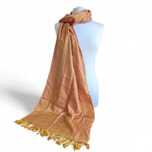 NWT Jim Thompson Farm Thai Silk Tassled Scarf Wrap Shawl Rose Gold